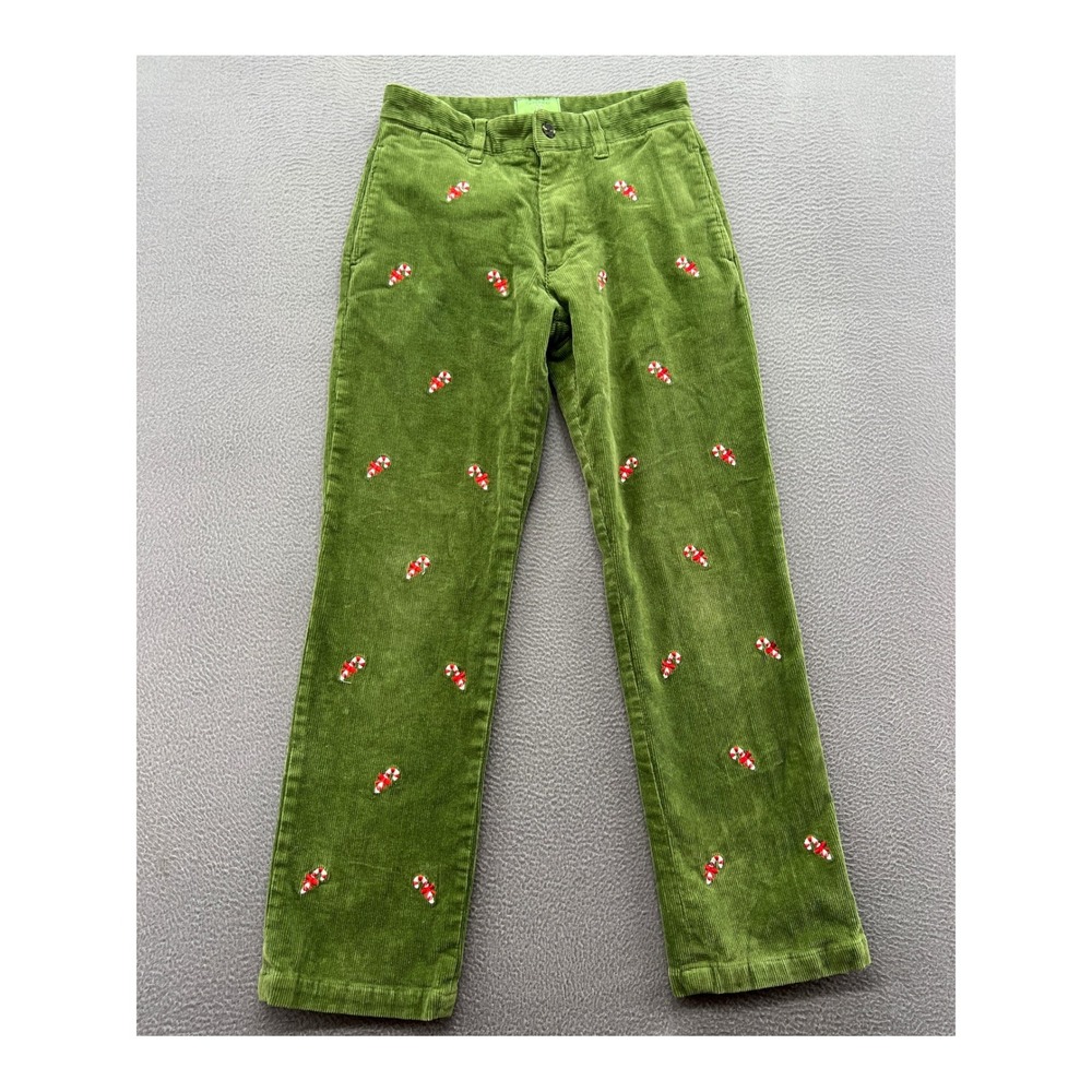 Castaway Nantucket Island Pants Boys 12 Green Corduroy Candy Cane Embroidered